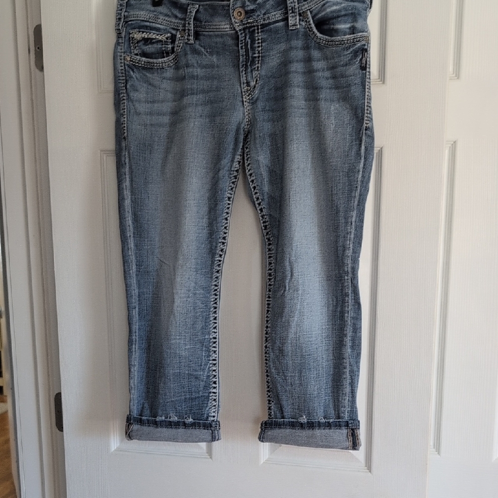 Silver Jeans Suki Capri Light Blue Cropped Ankle Jeans Sz 34x22 1/2